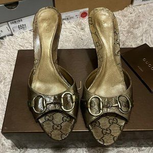 Gucci monogram mules - Gold 8